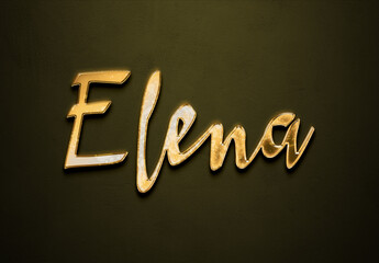 Old gold text effect of name Elena with 3D glossy style Mockup.