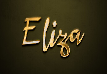 Old gold text effect of name Eliza with 3D glossy style Mockup.