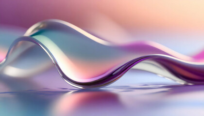 Abstract liquid glass shape with colorful reflections. Ribbon of curved water with glossy color wavy fluid motion. Chromatic dispersion flying and thin film spectral effect.