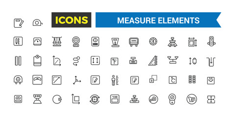 Measuring elements icon set. Outline icons pack. Editable vector icon and illustration.