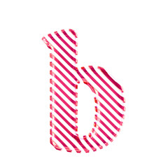 White symbol with pink diagonal ultra thin straps. letter b