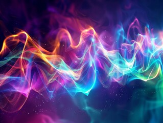 Abstract dynamic music visualizationcolorful waveforms and futuristic elements.