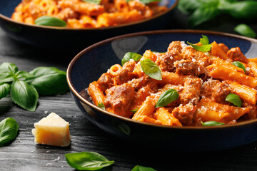 Homemade sausage and fennel pasta with cream tomato sauce