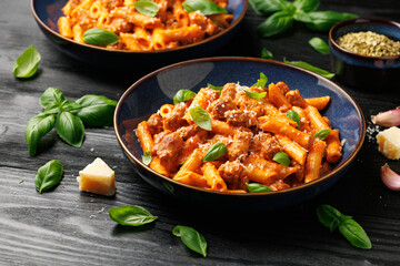 Homemade sausage and fennel pasta with cream tomato sauce