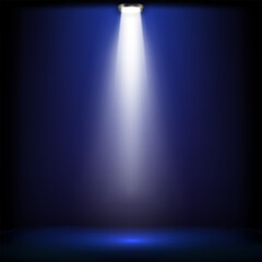 Studio lights for awards ceremony with blue light.  spotlights illuminate shines on the stage. Vector illustration.