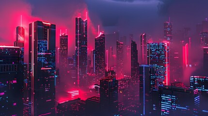 Futuristic city at night, neon