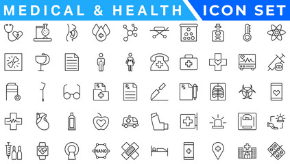 Medicine and Health symbols - minimal thin line web icon set. Outline icons collection. Simple vector illustration.