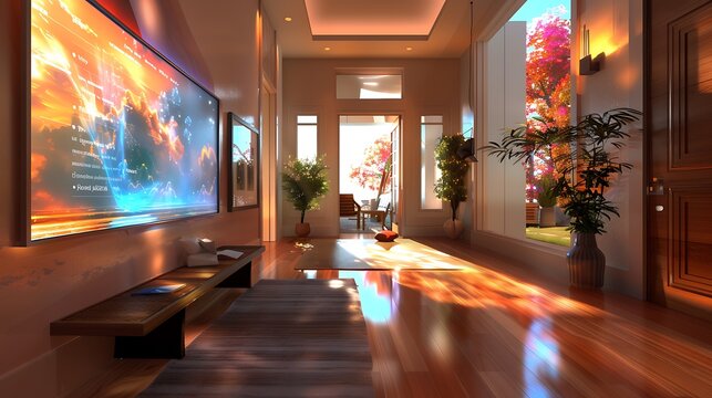 smart foyer with a holographic display that can show art