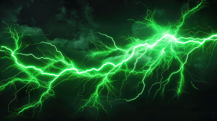 Naklejka premium Spectacular Green Lightning Bolts Illuminating a Dark Cloudy Sky