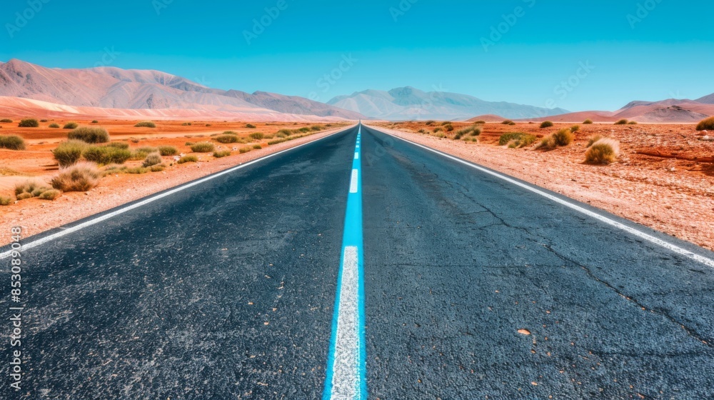 Poster create a road that stretches across a vast desert, its path marked only by the shifting sands and di