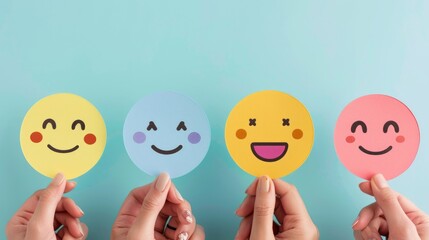 Hands holding happy smile face paper cut.