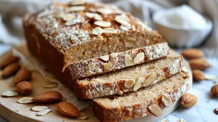 Healthy almond bread, Keto food, ketogenic diet.