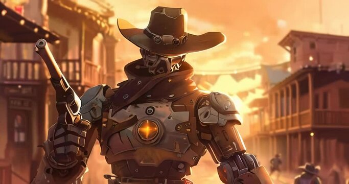 robot sheriff in western town