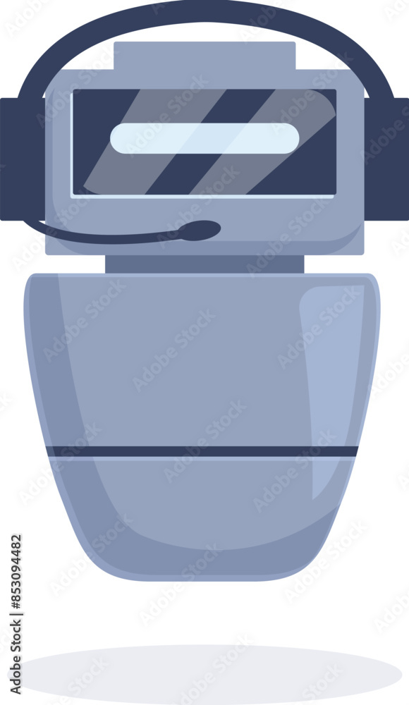 Poster modern robot using headset and microphone working as a call center operator
