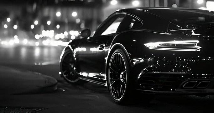 sports car in black and white