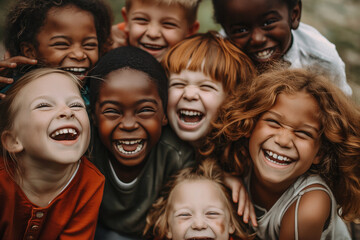 Fototapeta premium A group of children are smiling and laughing together