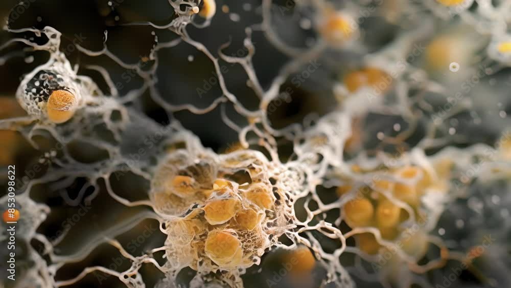 Poster a magnified view of microglia cells displaying their ability to change shape and migrate to the site