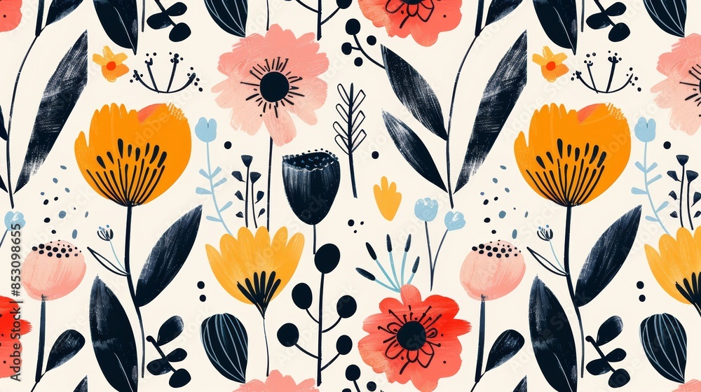 Poster scandinavian-inspired pattern with minimalist motifs.