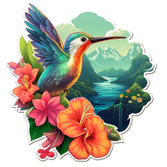 Obraz premium Image of Hummingbirds with Florals, for Stickers, T-shirt Print, Cap, Mug, Slippers, Mousepad, with Transparent Background PNG