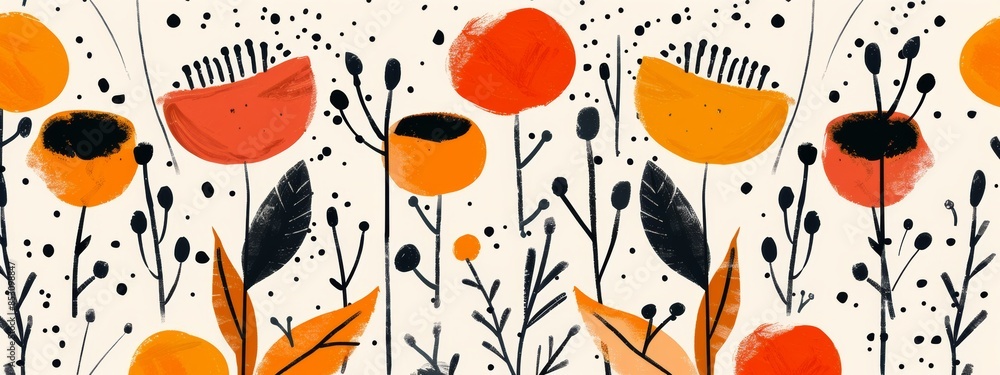 Poster scandinavian-inspired pattern with minimalist motifs.