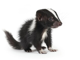 Skunk Closeup. Adorable Classic Black-and-White Skunk Isolated on White Background