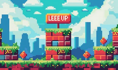 Retro Pixel Art Game Background Button Vintage Game Screen Design