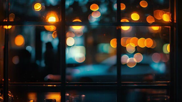 Blurred reflections in the window panes capture the fun and excitement of the party.