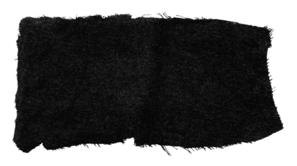 A piece of torn black fabric on a white background. Textile isolate