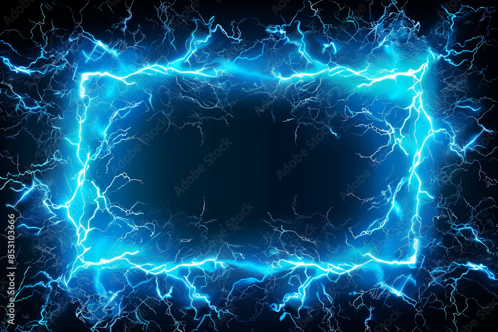 Poster dynamic electric blue frame formed by intense lightning bolts creating an electrifying border on a d