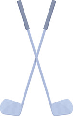 Two gray golf clubs are forming an x with their shafts