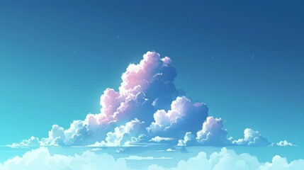 blue sunny sky with clouds floating fly through dreams beautiful illustration copy space anime manga comic style 