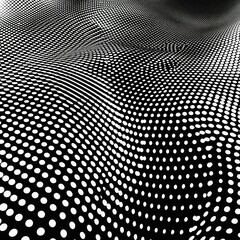 Black & white abstract art of dots and curves.