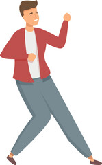 Young man is happily dancing and having a good time