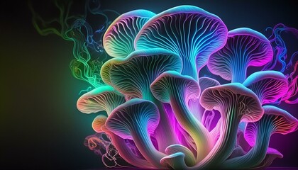 Obraz premium abstract mushroom with neon outlines and bight colors against a black background