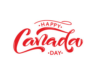 Happy Canada Day handwritten text isolated on white background. Modern brush ink calligraphy, vector illustration. Hand lettering typography. Postcard, logo, greeting card, banner design. 1st of July