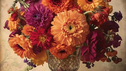 Fototapeta premium Close up colorful bunch of beautiful flowers vintage or retro tone