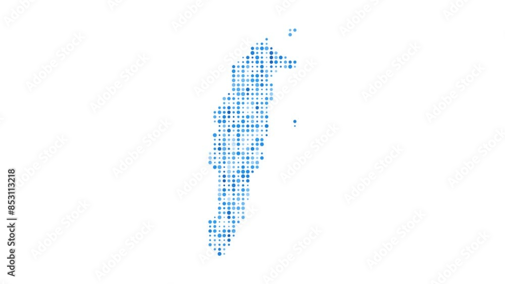 Poster san andres dotted digital map. map of san andres with pulsating colored circles. shape of the island