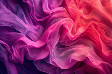 Fototapeta premium Vibrant Silky Waves of Pink and Red Fabrics Intertwining in a Smooth, Flowing Abstract Pattern, Evoking a Sense of Movement and Softness