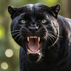 Intense Black Panther Portrait in Lush Green Jungle