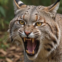 Obraz premium Wild Bobcat in the Shadows Fierce Predator in Closeup