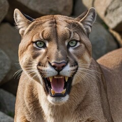 Obraz premium Fierce Puma Portrait Intense Growling Predator in Closeup View