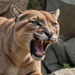 Obraz premium Fierce Puma Portrait Intense Growling Predator in Closeup View