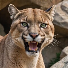 Obraz premium Fierce Puma Portrait Intense Growling Predator in Closeup View