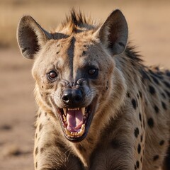 Obraz premium Savage Beauty Snarling Hyena CloseUp in Arid Plains