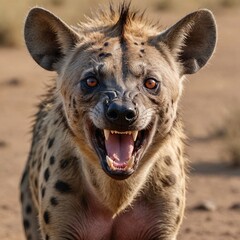 Obraz premium Savage Beauty Snarling Hyena CloseUp in Arid Plains