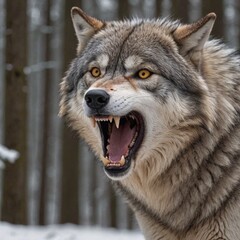 Obraz premium Majestic Wolf in Snowy Forest Intense Gaze