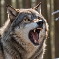 Obraz premium Majestic Wolf in Snowy Forest Intense Gaze