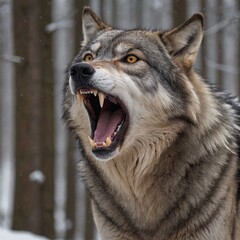Fototapeta premium Majestic Wolf in Snowy Forest Intense Gaze