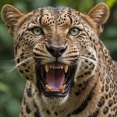 Obraz premium Jungle Predator Intense GreenEyed Leopard in Closeup View