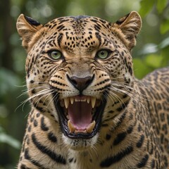 Jungle Predator Intense GreenEyed Leopard in Closeup View